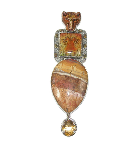 30146 Citrine, Jasper Cheetah Pin and Pendant
