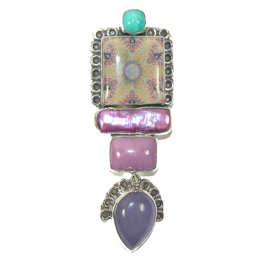 Handmade Tile Mother of Pearl Phosphosiderite Pin Pendant