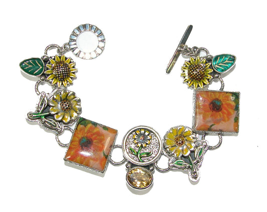 Sunflower Tile Citrine Sterling Silver Bracelet