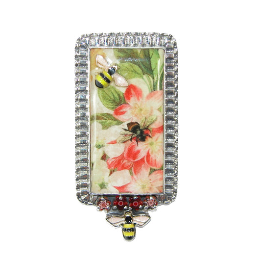 Handmade Tile with Enameled bee Millefiori Sterling Silver Pin and Pendant