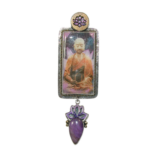 Buddha Handmade tile with Sugilite Pin and Pendant
