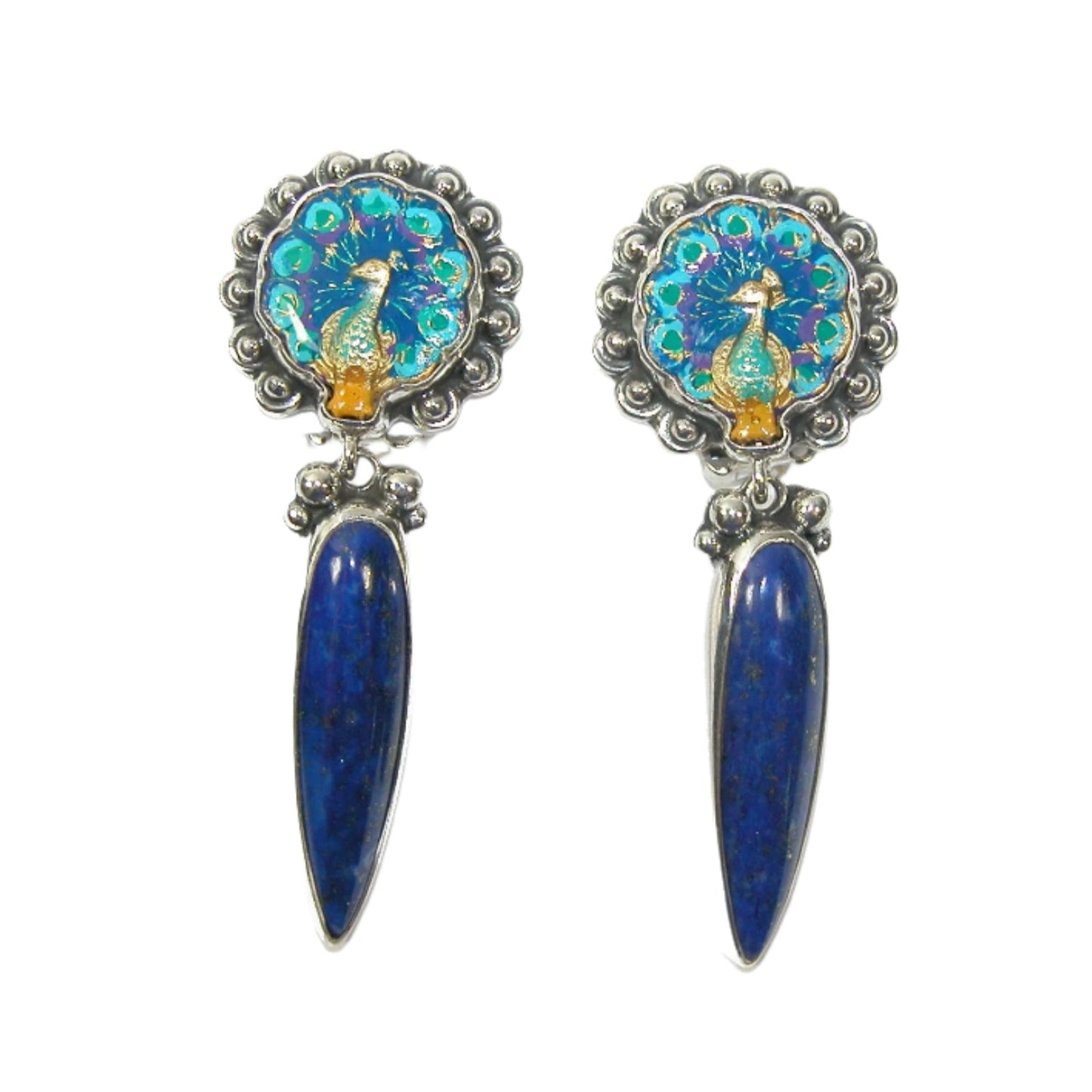 30172 Peacock Enameled Sterling Silver Earrings