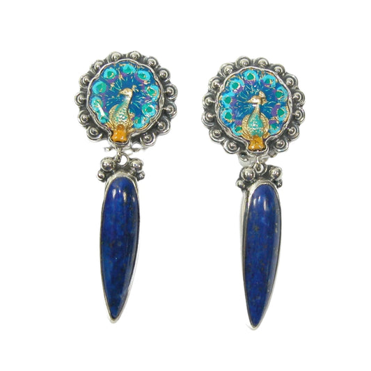 30172 Peacock Enameled Sterling Silver Earrings