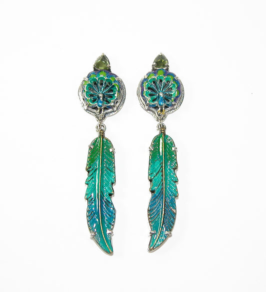 30173 Peridot Hand Painted Enamel Sterling Silver Earring