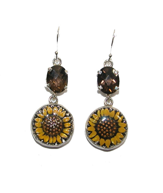 Sunflower Cognac Quartz Sterling Silver Earrings