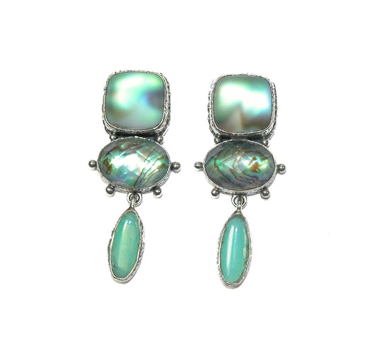 30241 Abalone Quartz and Czech Glass on Sterling Silver Earring