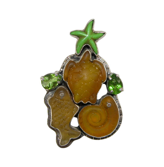 30243 Seaglass Turtle Sterling Silver Pin and Pendant
