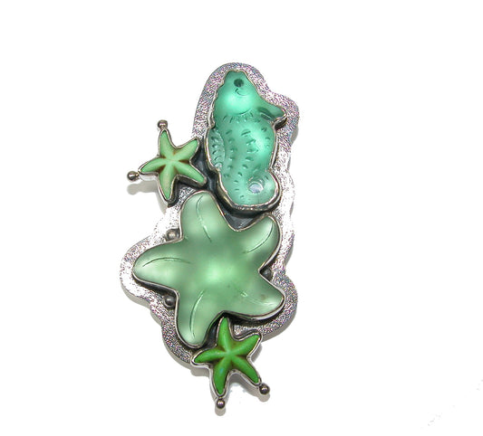 Beach Glass Howlite Sea Life Pin and Pendant