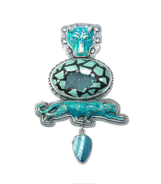 30248 Window Drusy Enamel with Mother of Pearl Pin Pendant