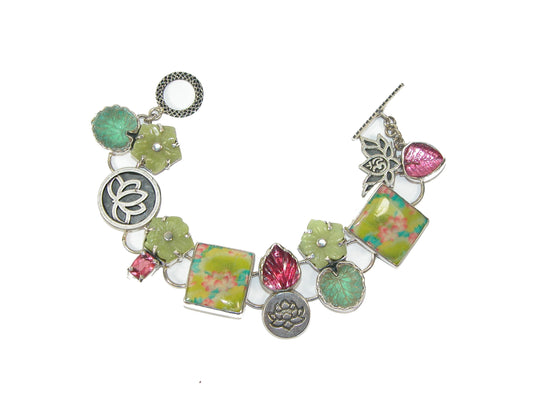Handmade Tile with Lotus Leaf Serpentine Jade Bracelet