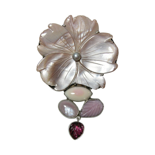 Mother of Pearl Flower with Peruvian Opal and Vintage Glass Pin and Pendant