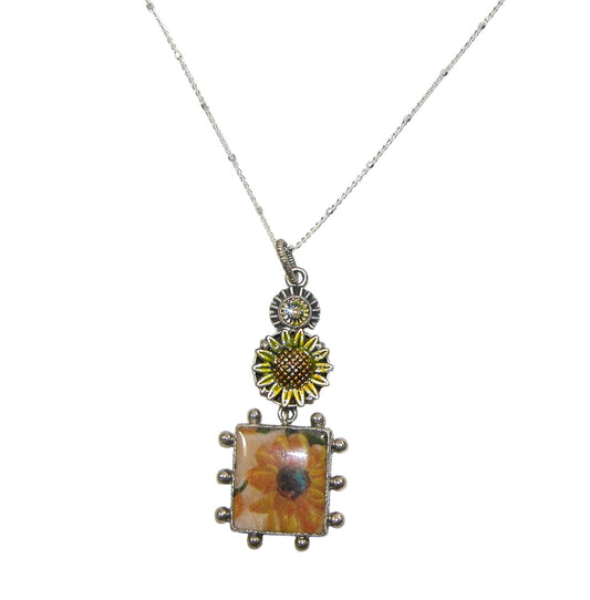 30264A Hand Made Tile Sunflower Hand Enameling Necklace