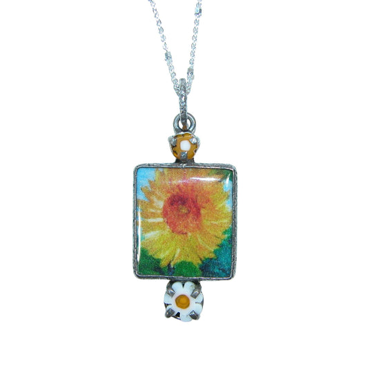 30265 Hand Made Flower Tile Sterling Silver Necklace