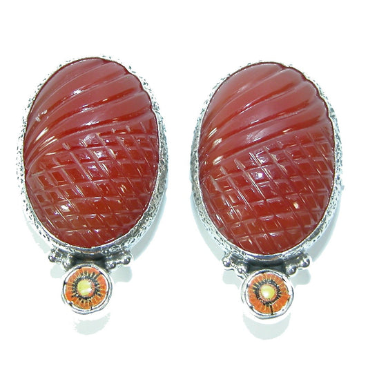 30271 Hand Carved Carnelian with Enamel Earrings