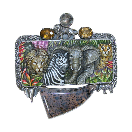 30280 Dendritic Agate, Hand Carved Bone, Smokey Quartz Pin & Pendant