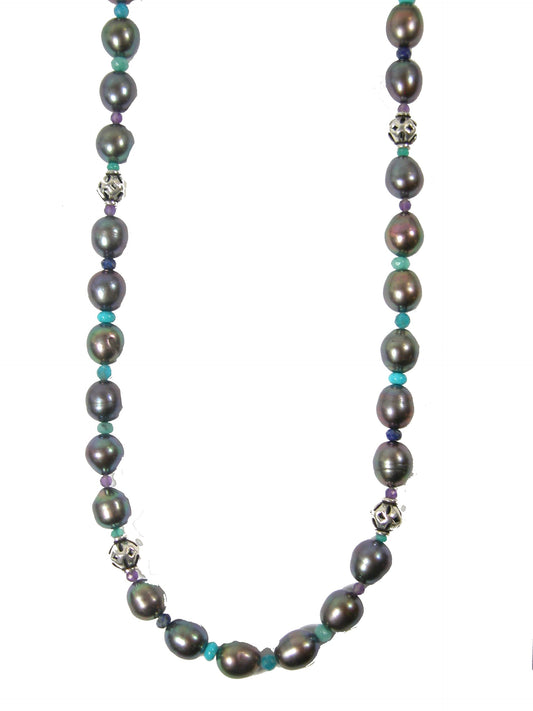 30304 Peacock Freshwater Pearl Long Necklace