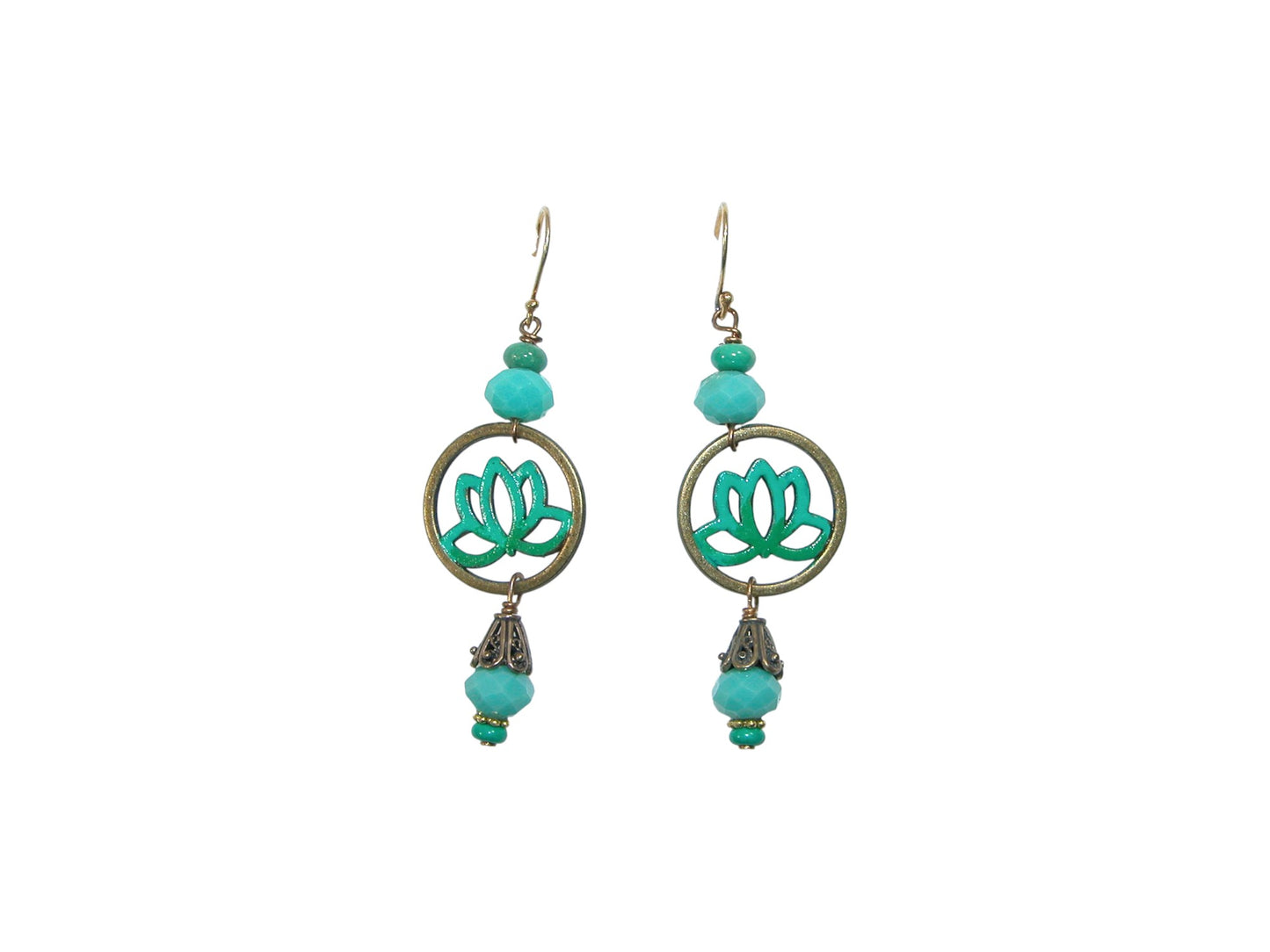 30308 Turquoise Hand Enamel Lotus Sterling Silver Earrings