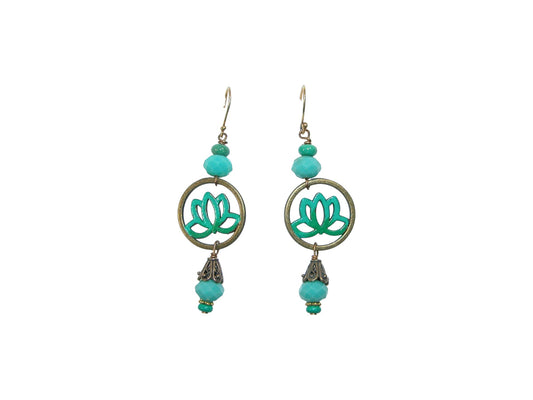 30308 Turquoise Hand Enamel Lotus Sterling Silver Earrings