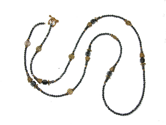 30311 Hematite with Baule Brass Buddha Head Necklace