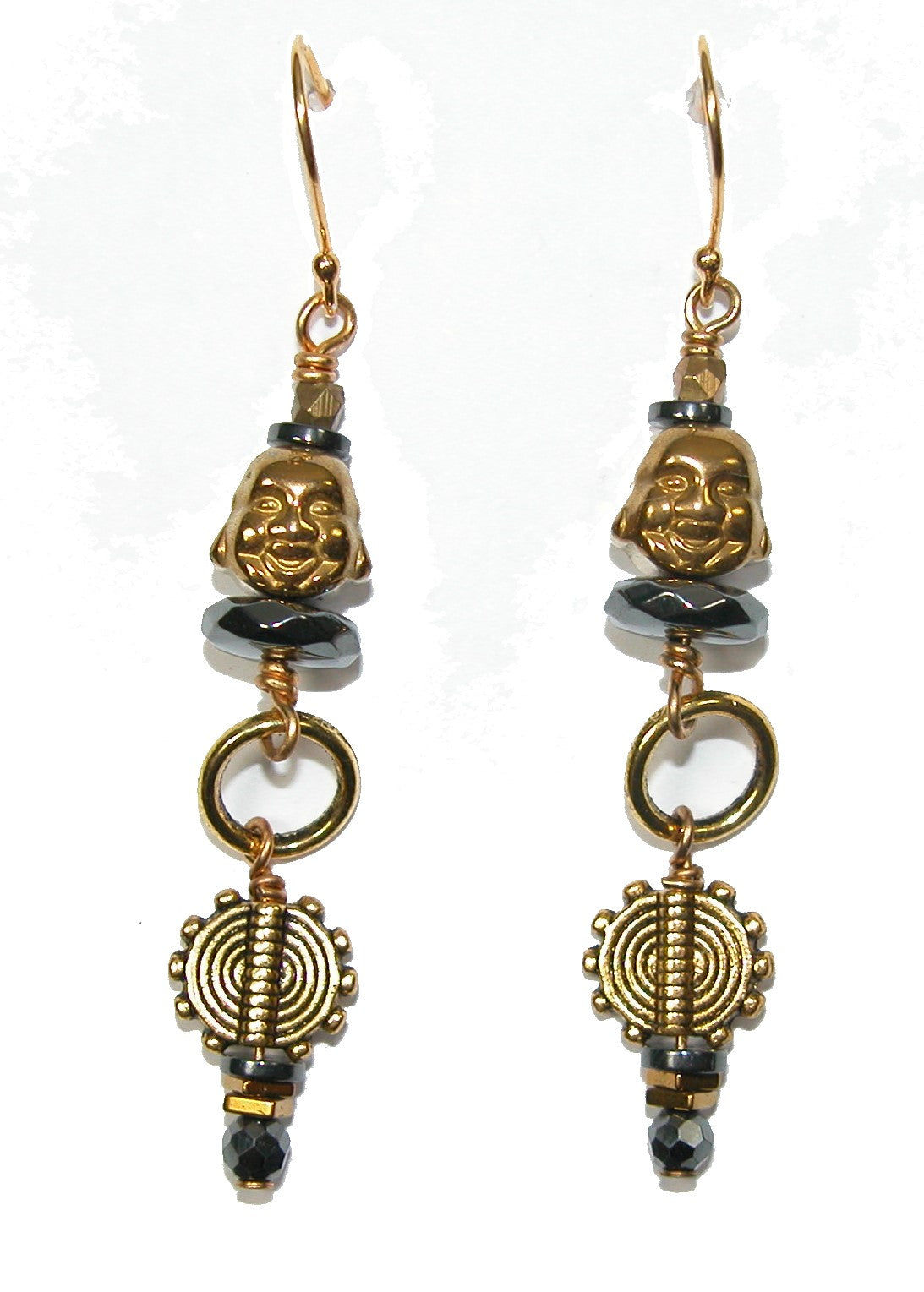 Baule Brass Hematite Buddha Head Earring