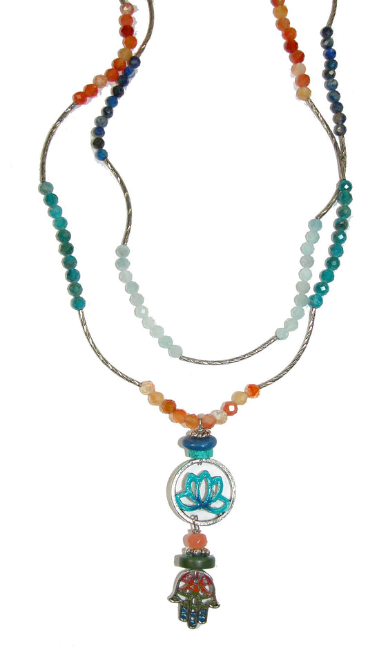 Carnelian Aquamarine Lapis and Apatite Necklace