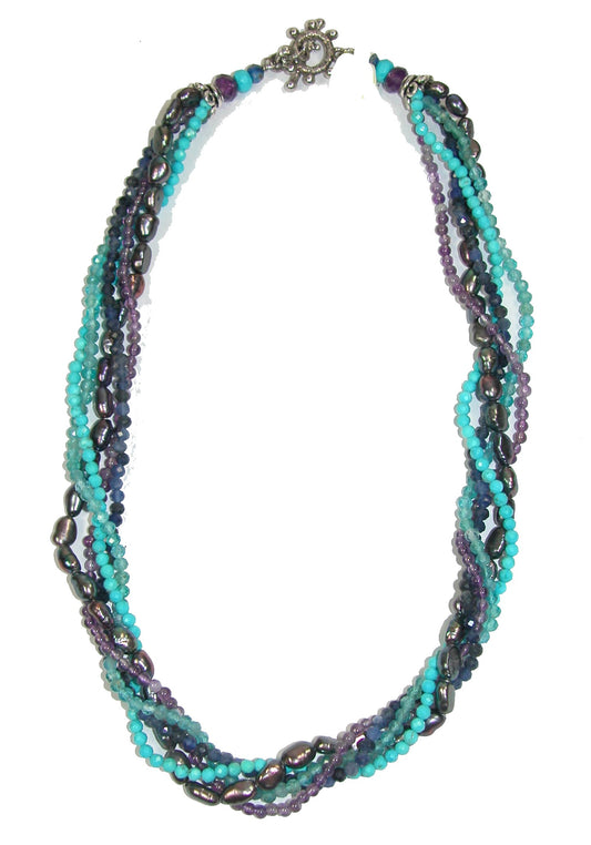 Peacock Freshwater Pearl Turquoise Beaded Necklace