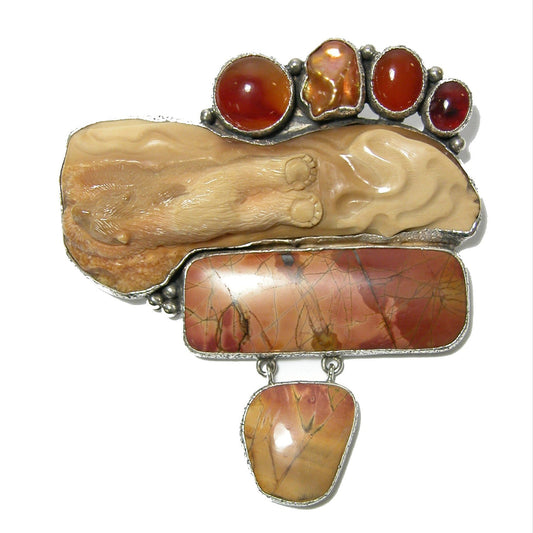 Hand Carved Fossilized Ivory Millions of Years Old Pin and Pendant