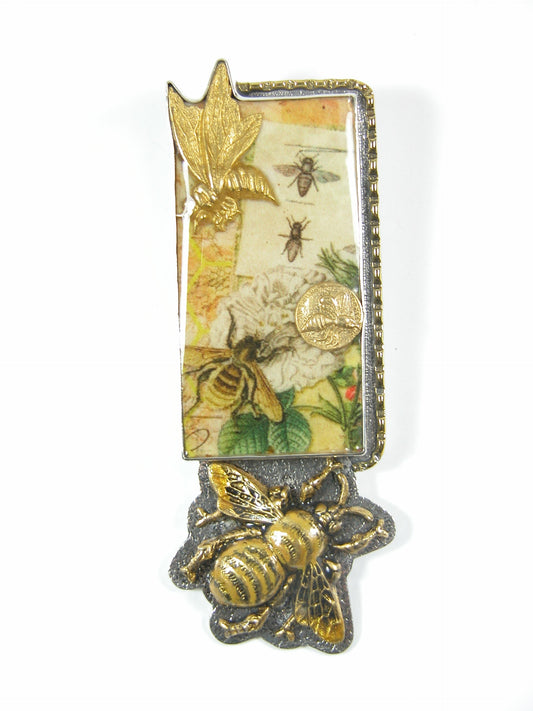 30346 Enamel Bee Tile Sterling Silver Pin and Pendant