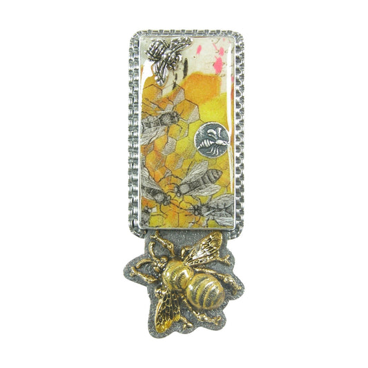 30347 Hand Made Bee Tile Sterling Silver Pin and Pendant