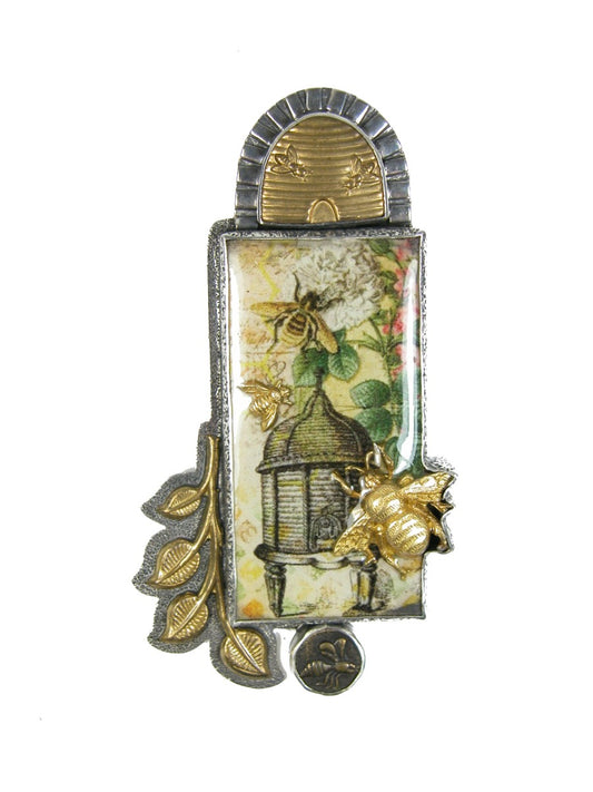 Bee Tile Gold-toned Hive Sterling Silver Pin/pendant