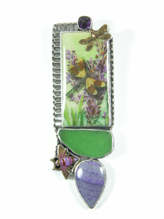 Dragonfly Tile Amethyst Sugilite Sterling Silver Pin and Pendant