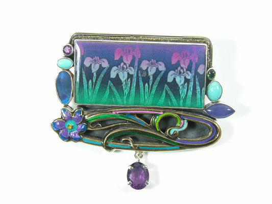Iris Tile Amethyst Opal Sterling Silver Pin Pendant