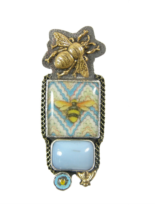 Larimar, Bee Tile Sterling Silver Pin and Pendant