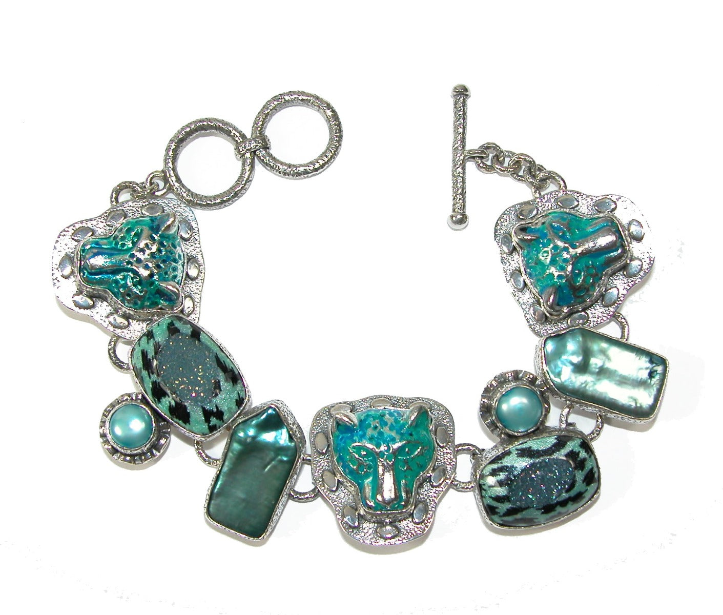 Animal Print Enameled Window Drusy Sterling Silver Bracelet