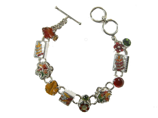 Carnelian Vesuvianite Jasper Enamel Sterling Silver Bracelet
