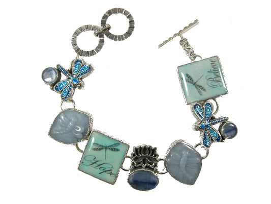 Handmade Tile with Kyanite Enameled Dragonfly Bracelet