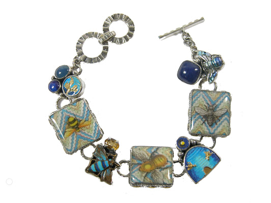 Handmade Bee Tile Lapis Blue Onyx Citrine Enameled Bracelet