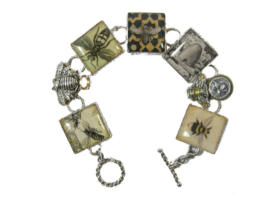 Handmade Bee Tile Enameled Bee with Citrine Bracelet