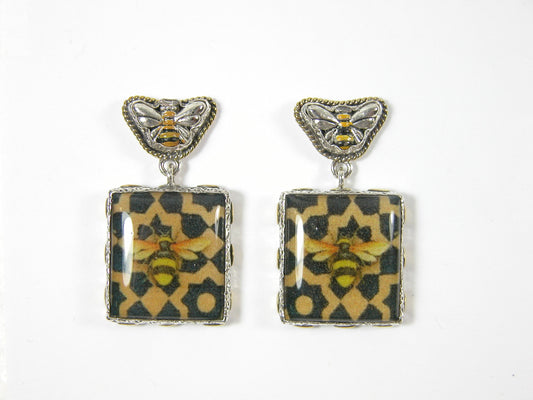 30377 Bee Tile Enamel Sterling Silver Earring
