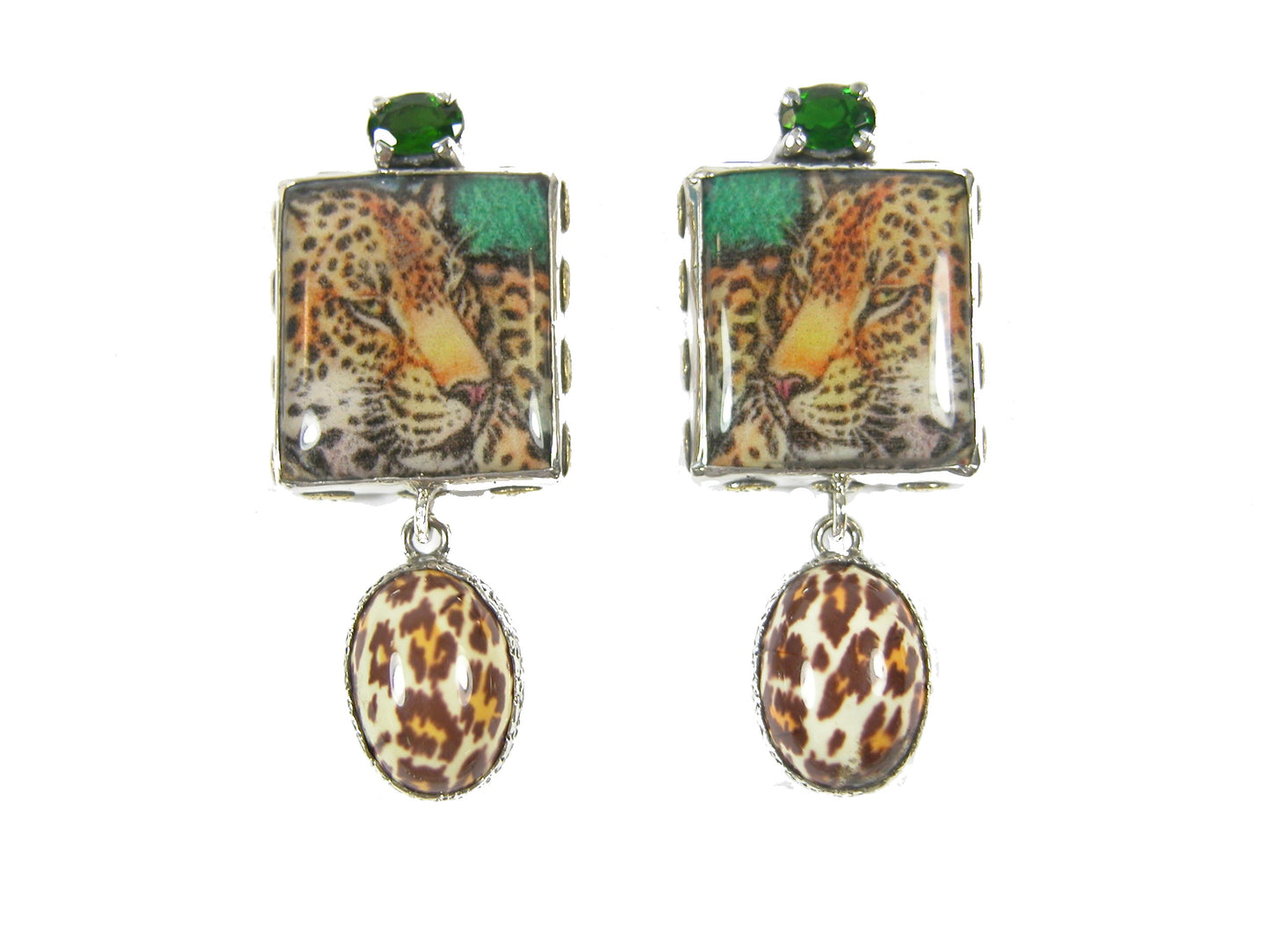 30378 Chrome Diopside, Cheetah Handmade Tile, Sterling Silver Earrings
