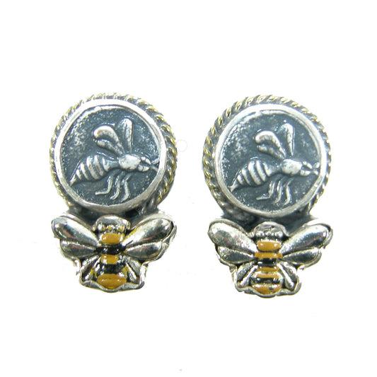 30403 Coin Enameled Bee Sterling Silver Earrings