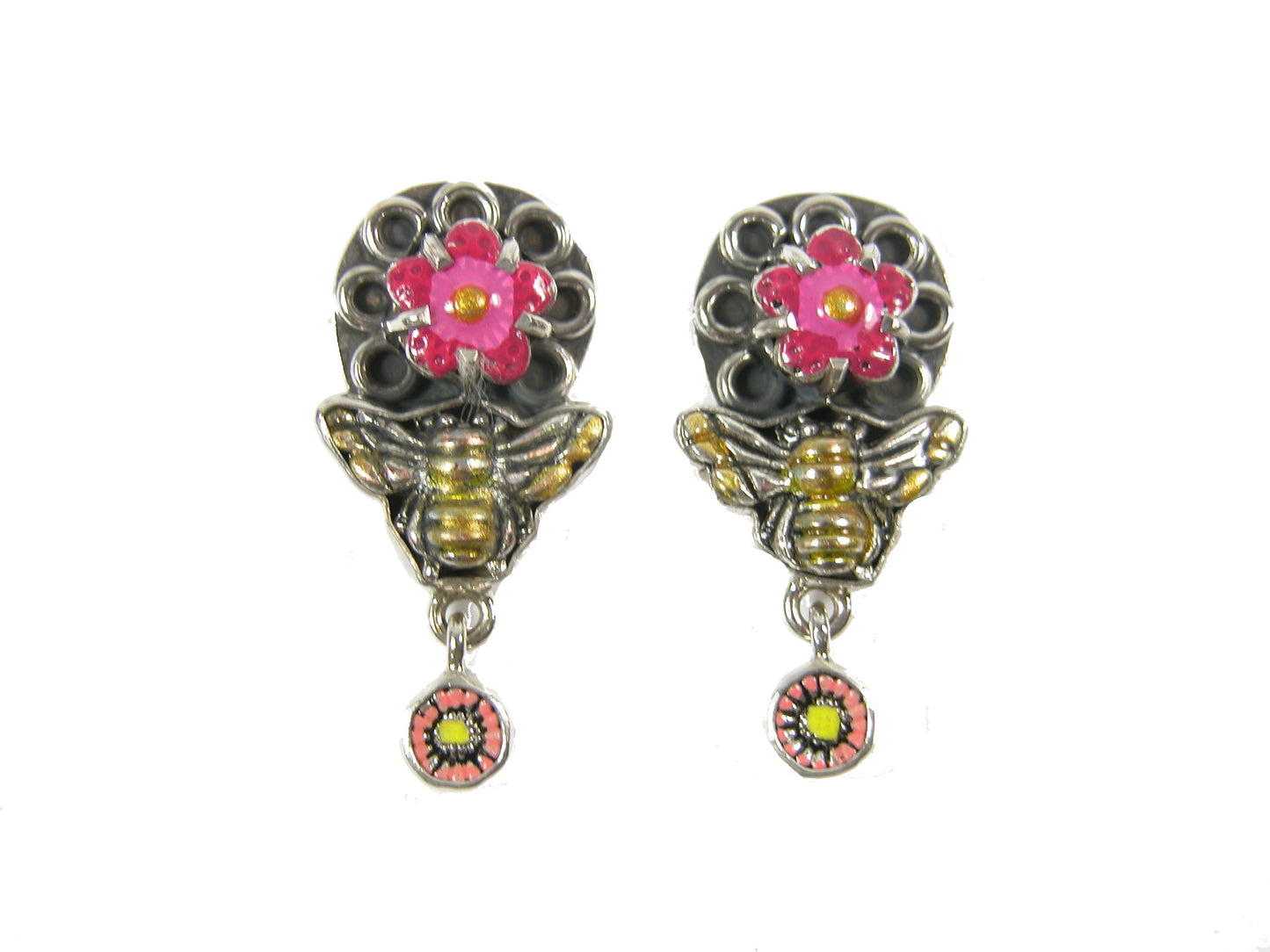 Enamel Flower Bee Sterling Silver Earring