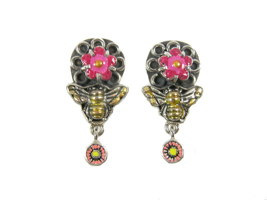 Enamel Flower Bee Sterling Silver Earring