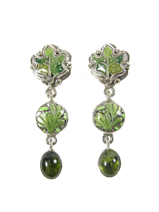 Vesuvianite Green Enamel Leaf Sterling Silver Earring