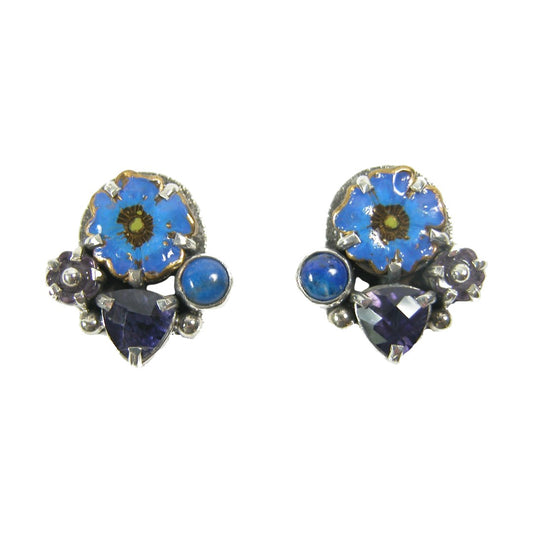 30414 Lapis, Iolite, Hand Enamel Sterling Silver Earrings