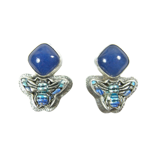 30416 Lapis Blue Enamel Bee Sterling Silver Earring