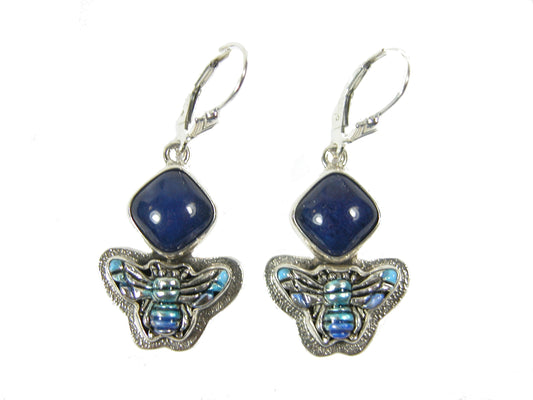 Lapis Blue Enamel Bee Sterling Silver Earring