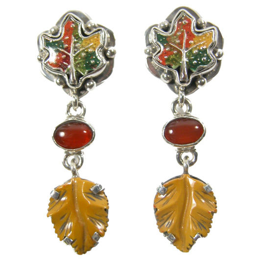 Carnelian Carved Leaf Sterling Silver Earrings