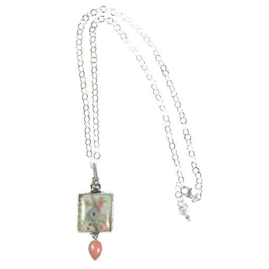 30429 Hand Made Bunny Tile Sterling Silver Necklace