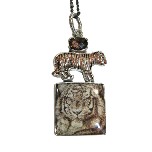 30431 Handmade Leopard Cheetah Tile Topaz Sterling Silver Pendant Necklace